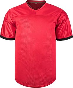 <b>Red</b> V-Neck Mesh Football Jersey Short Sleeve Lightweight Polyester Sport T-Shirt <b>Red</b> Jersey - Product Image 3