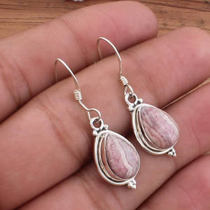 Pendientes de Rodocrosita Natural al por Mayor, Plata de Ley 925, Pendientes Colgantes de Piedras Preciosas con Bandas Rosas Hechos a Mano, Lujo para Bodas - Product Image 4