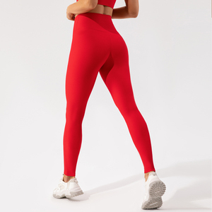 Leggings de Yoga de Cintura Alta, Largos, Compresivos, Color Azul Marino Sólido, con Tejido Acordonado de Spandex y Nailon, Sin Costuras, Elásticos en Cuatro Direcciones, Transpirables - Product Image 3