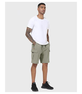 Shorts de sport décontractés pour hommes, en tissu éponge, séchage rapide, anti-plis, brodés, avec ourlet fendu, taille haute élastique, respirants - Product Image 3