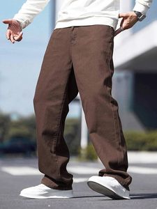 Pantalones de pana marrón de corte holgado para hombre, jeans vaqueros de pierna recta, 100% algodón, jeans casuales de pierna ancha. - Product Image 5