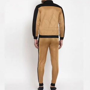 Ensemble de survêtement pour homme, couleur or et noir, blocs de couleur, manches longues, cordon de serrage, style sportif, poches latérales, coupe régulière, vêtements d'hiver, 100% nylon - Product Image 2