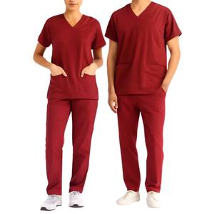 Ensemble de blouses médicales bleu marine pour femmes, coton et polyester tissé, pantalon et haut à col en V - Product Image 4
