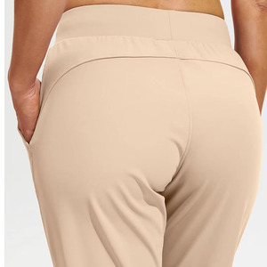 Pantalon d'hiver pour femme, taille haute, couleur unie, en coton tissé, coupe droite, longueur complète, coupe régulière, respirant, deux poches latérales - Product Image 6