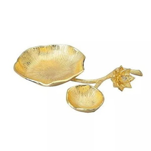 Plato de Servir de Lujo con Diseño de Flor de Loto Dorada y Tazón Pequeño, Vajilla Decorativa Elegante, Idea de Regalo, Decoración para el Hogar, Precio al por Mayor - Product Image 1