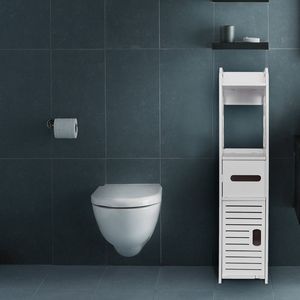 Scaffale da Bagno a 4 Ripiani Autoportante, Organizzatore per Armadio con 2 Ante Intagliate, Mobile Decorativo per la Casa - Product Image 2