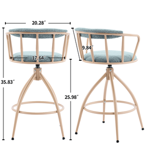 2 taburetes de bar giratorios de chenilla azul con patas de metal con recubrimiento en polvo color caqui - Product Image 4