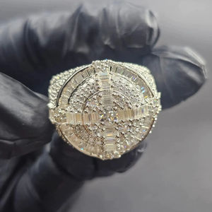 Anillos de cóctel de moissanita con incrustaciones de circonitas, chapados en oro, de plata de ley S925, con corte esmeralda y engaste de púas, certificados por IGI, estilo rapero, joyería de moda - Product Image 5