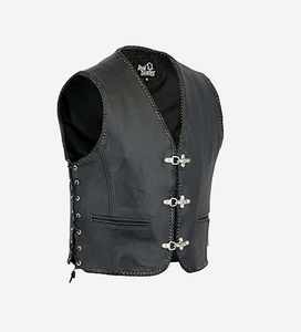 Chaleco de cuero negro para hombre, estilo motociclista, sin mangas, tallas S a 3XL - Product Image 1