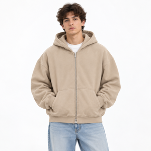 Sweat à capuche zippé en coton pour homme, 450 GSM, avec poignets côtelés, logo brodé en relief, design personnalisé, fournisseur de sweats à capuche zippés - Product Image 4