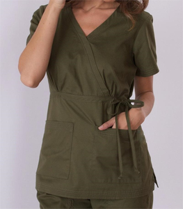 Women Gray V-Neck <b>Scrub</b> <b>Top</b> With Pockets Polyester Cotton Blend Hospital Uniform <b>Scrub</b> <b>Tops</b> - Product Image 3