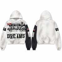 Valley Dreams Hoodie Pria dengan Resleting Putih Hitam Cetak Huruf Streetwear Lengan Reguler Katun French Terry Pakaian Musim Gugur