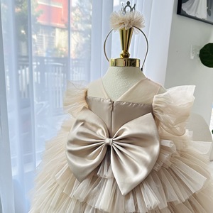 Vestido Largo Elegante de Princesa para Niñas con Falda de Tul Multicapa y Mangas con Volantes para Fiesta o Boda, Venta al Por Mayor - Product Image 5