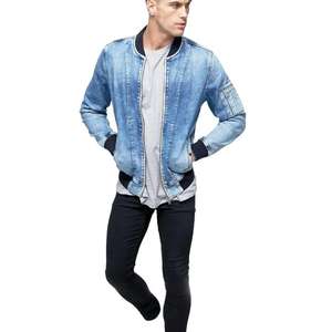 Eco-Friendly Men Canvas Denim Bomber Jacket Stand Collar <b>Covered</b> <b>Button</b> Spring Windproof Coat Cartoon Pattern - Product Image 6