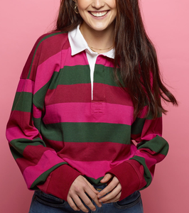 Camisa a Rayas Estilo Rugby Casual para Mujer, Polo Moderno, Sudadera con Botones Frontales, Poliéster/Algodón - Product Image 1
