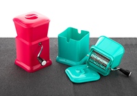 Premium roze turquoise plastic handmatige groentesnijder/droge-fruit snijder met roestvrijstalen mes, glanzende ergonomische handgreep, multifunctioneel