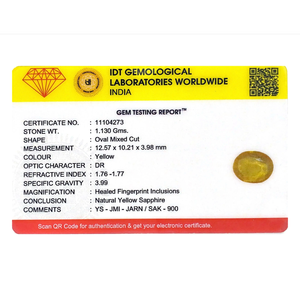 พลอยแซฟไฟร์สีเหลืองทรงรี 5.65 กะรัต ขนาด 10x12 มม. สำหรับเครื่องประดับชั้นดี - Product Image 4