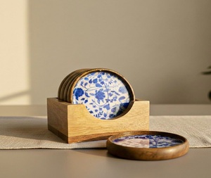 Ensemble de sous-verres ronds jetables en bois traditionnel indien avec incrustations en résine écologique et sous-verres personnalisés par F S INTERNATIONAL - Product Image 2