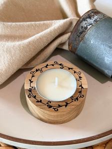 Support de bougie rond en bois fait main gravé au laser pour mariage, décoration d'intérieur en bois naturel - Product Image 2