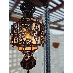 Modern Moroccan Style Brass Hanging <b>Lantern</b> Geometric Design Home Decoration Durable Metal <b>Candle</b> Holder - Product Image 2