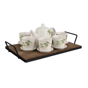 Juego de Tetera de Cerámica de 680 ml con 6 Tazas y Platos, Diseño de Hojas, Juego de Té de Porcelana para Hotel, Regalo, Hogar - Product Image 1