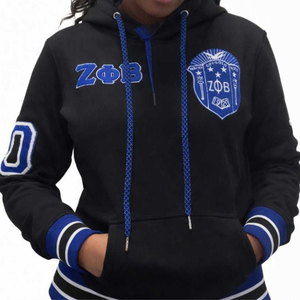 Sudadera con Capucha de Algodón Grueso Unisex de Invierno con Logotipo Personalizado de la Hermandad Griega Zeta Phi Beta 1920 y Puños de Canalé a Rayas - Product Image 1