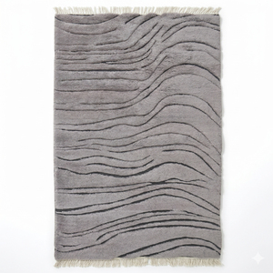Tapis en laine gris argenté à motifs floraux, texturé, antidérapant, écologique, avec franges, pour salon, chambre et intérieurs d'hôtel - Product Image 1