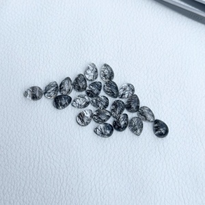 Piedras preciosas sueltas con forma de pera de Cuarzo rutilado negro Natural de 5mm x 7mm de grado AAA certificado, cabujones a granel pulidos para joyería - Product Image 3