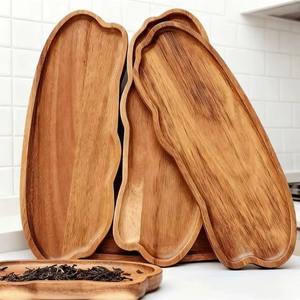 ถาดเสิร์ฟไม้ ถาดไม้ธรรมชาติ แผ่นไม้สำหรับอาหาร ทันสมัย ปรับแต่งได้ ทนทาน สำหรับห้องครัว โต๊ะอาหาร ขนม ผลไม้ ขนมปัง 20 ชิ้น - Product Image 1
