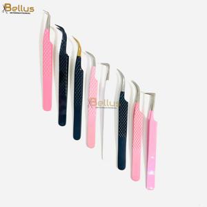 Professional Diamond Grip Eyelash Extension Tweezers <b>Set</b> Stainless Steel Light <b>Pink</b> Custom Logo OEM ODM - Product Image 6