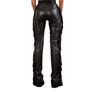 Pantalon d'hiver en cuir PU peint à franges pour femme, taille haute, style western, motard, cowgirl - Product Image 2