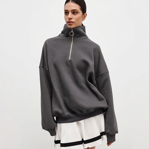 <b>Women's</b> Autumn Winter Oversized <b>Half</b> <b>Zip</b> Pullover <b>Sweatshirt</b> Stand Collar Long Sleeve Casual Sports Hoodie Breathable Solid - Product Image 6