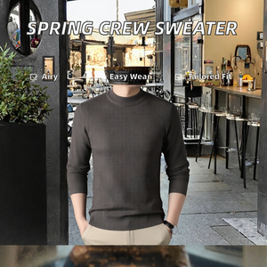 Men's Solid Color Ribbed Knit Crew Neck <b>Pullover</b> <b>Sweater</b> Long Sleeve Autumn Wear 100% Cotton Anti-Pilling Standard Thickness - Product Image 5