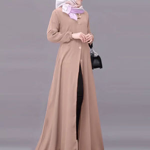 Robe longue islamique tendance, boutonnée, modeste, à manches longues, de haute qualité, en lin/coton/polyester, pour femme musulmane. - Product Image 4