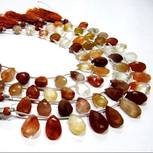 Perles de quartz rutilé en cuivre naturel authentique, forme poire, 16 mm, perles briolette, brin de 8 pouces - Product Image 1