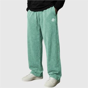 Pantalon de survêtement décontracté pour homme en coton épais lavé et teint avec cordon de serrage et poches - Product Image 5