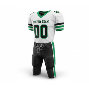 Shorts de football américain personnalisés pour équipe, marque premium, blanc et vert, sublimés, col en V, manches courtes, maille respirante, pour hommes - Product Image 2