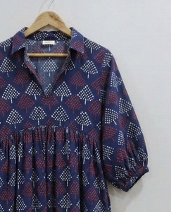 Robe midi en coton imprimée à la main pour femme, tenue de plage, robe d'été florale bohème, coupe ample, tissu doux et respirant - Product Image 6