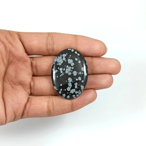 Obsidienne Flocon de Neige Naturelle, Pierre Précieuse en Vrac, Cabochon Volcanique Noir Poli de Haute Qualité, Pierre à Motif Blanc pour la Fabrication de Bijoux - Product Image 4