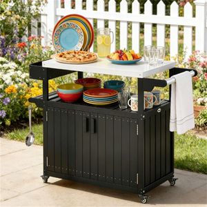 Black Outdoor Bar Cart with Storage Cabinet <b>Shelf</b> <b>for</b> <b>Kitchen</b> Islands & Carts - Product Image 1