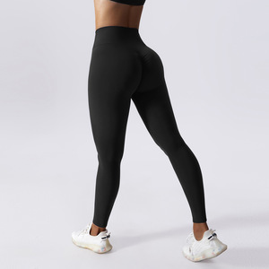 Pantalones Cortos de Yoga de Cintura Alta Elástica, Sólidos, Largos, con Efecto Push-Up, Sin Costuras, Elásticos en Cuatro Direcciones, de Spandex y Nailon, para Mujer - Product Image 2