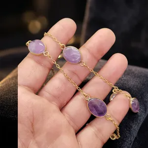 Natural Amethyst Bezel Set Brass <b>Necklace</b> Wholesale Handmade Gemstone Pendant <b>Necklace</b> for Women - Product Image 3