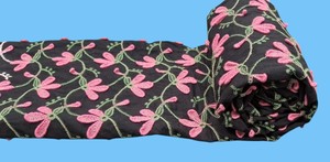 Tissu en coton noir de luxe avec broderie florale 3D rose – Textile respirant fait main pour robes féminines – Vente chaude - Product Image 3