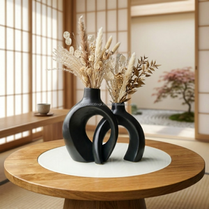 AG Elements Modern Black Ceramic <b>Vase</b> <b>Set</b> Unglazed Sculptural Abstract Flower <b>Vase</b> Luxury Office Desk Centerpiece Decor - Product Image 2