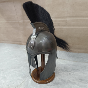 หมวกนักรบโทรยยุคกลางพร้อมขนนกสีดำ เหล็กกล้าอ่อนเคลือบผิวโบราณ ชุดเกราะอัศวินสำหรับผู้ใหญ่ สวมใส่เพื่อจำลองการต่อสู้ในประวัติศาสตร์ - Product Image 4