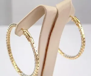 Round Cut Natural Diamond Women's Wedding <b>Large</b> <b>Hoop</b> Earrings 18K Yellow Gold - Product Image 2