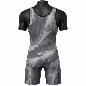 Combinaison de lutte unisexe ajustée, gris camouflage, impression par transfert thermique, tissu respirant, spandex, polyester, vêtements de sport colorés - Product Image 6