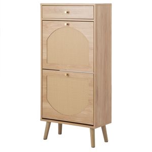 Scarpiera in Legno Naturale e Rattan con 1+2 Cassetti 54x24x110cm, Struttura in Truciolato - Product Image 3