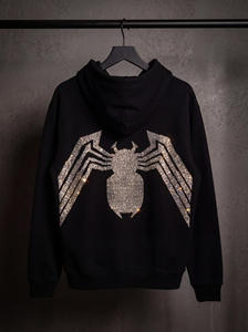 Sudadera con Capucha Negra para Hombre, Diseño Gráfico de Araña con Pedrería en la Espalda, Estilo Urbano Oversize, Sudadera con Capucha de Lujo - Product Image 5