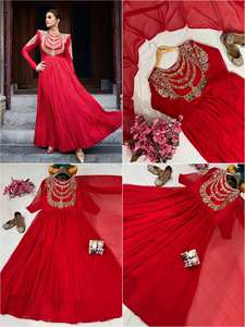 Vestido Anarkali de Georgette Sintética con Forro Interior Cómodo y Conjunto de Dupatta, Vestido Anarkali para Fiesta, para Exportación - Product Image 2